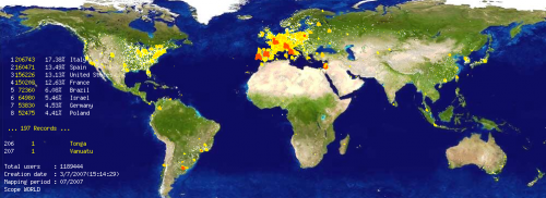 2007年的电驴网络用户世界分布图