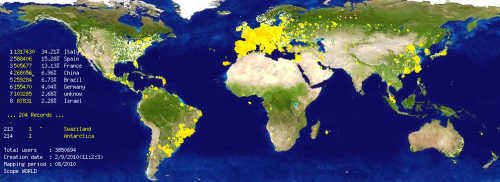 2010年的電驢網路用戶世界分布圖